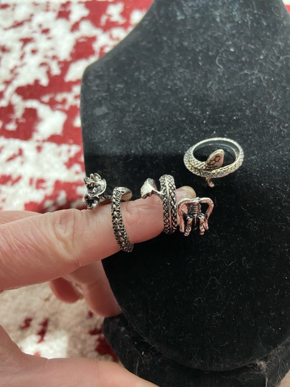 Set of 3 Silver Tone Dragon & Snake Rings